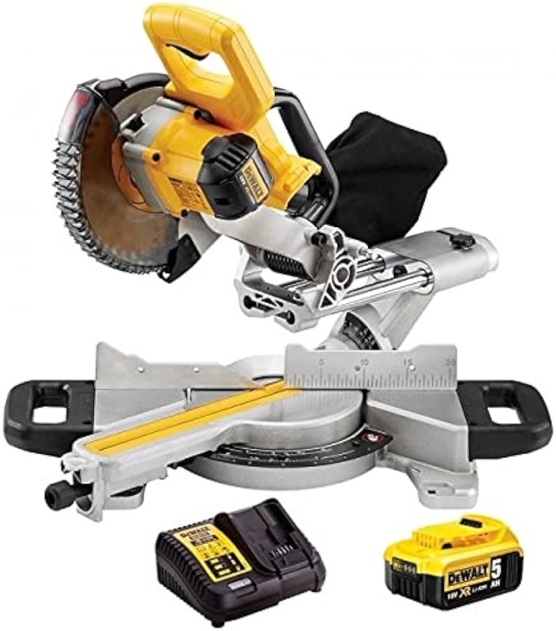 dewalt-dcsn-cordless-mitre-saw-mm-with-x-ah-battery-and-charger DeWalt Cordless Drop Saw Review: Cutting Power Without The Cord? picture