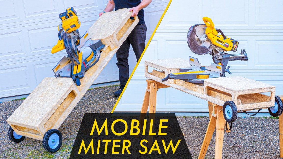 DIY MOBILE MITER SAW STAND with Wheels // How To Build - Woodworking