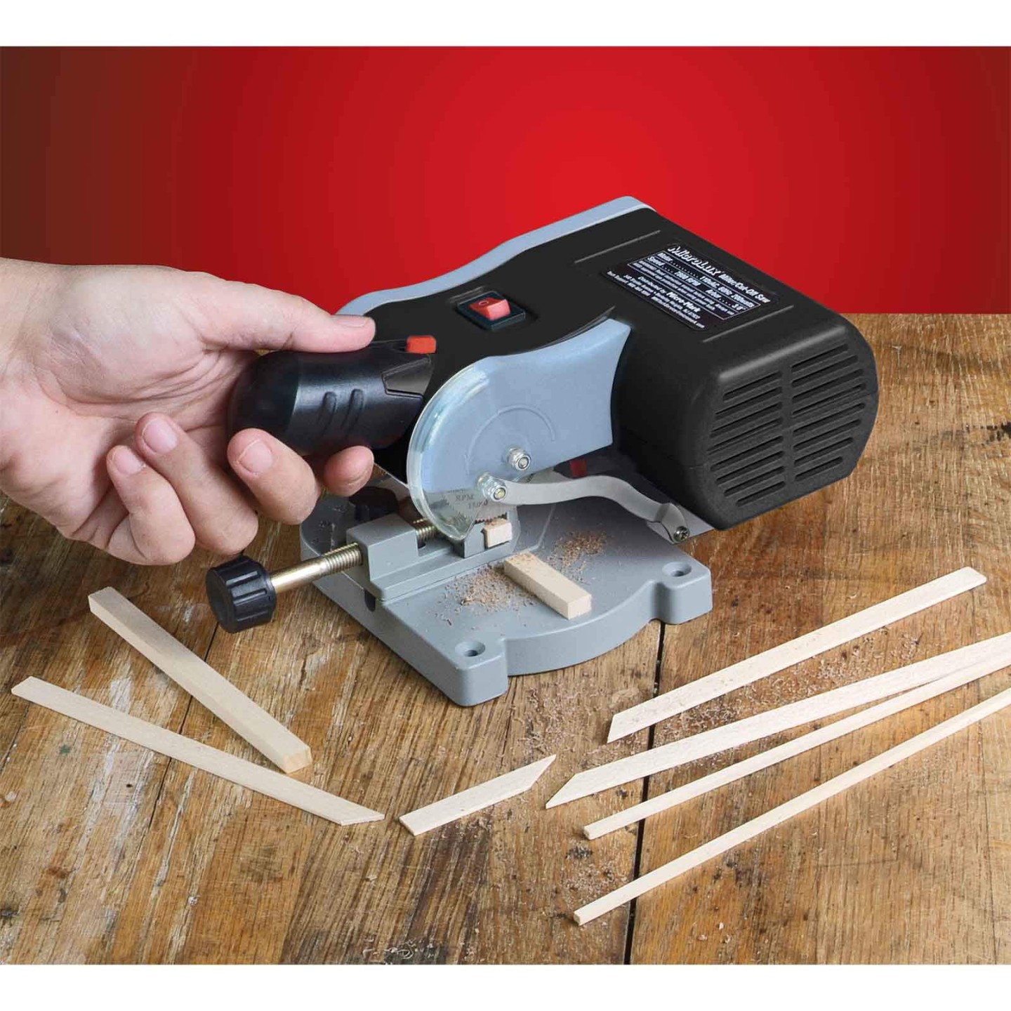 MicroLux® Mini Miter/Cut-Off Saw, includes a powerful  rpm
