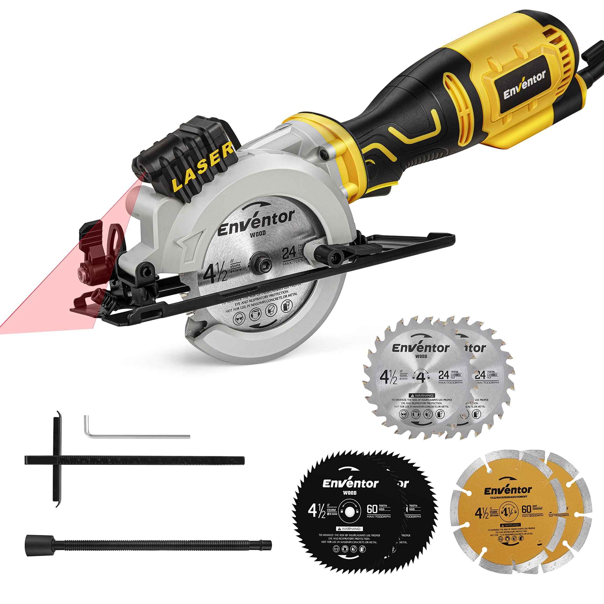Mini Circular Saw, Enventor  W Handheld Circular Saw with  Saw Blades,  Mini Handheld Circular Saw with Guide Rail & Laser Guide,  RPM, Ideal