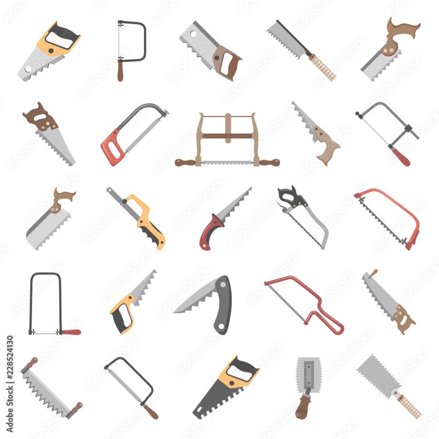 Twenty-five different types of hand saws Stock-Vektorgrafik