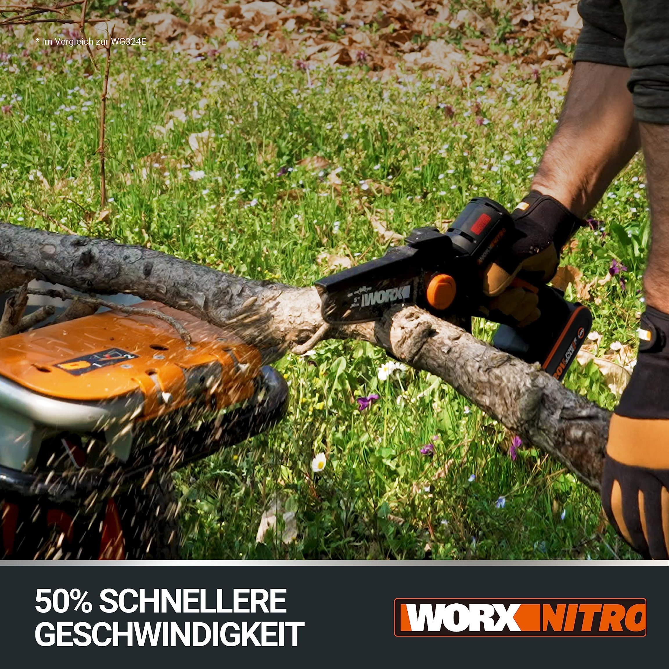 WORX Nitro Mini Chainsaw with Battery  Inch with 2 cm Extension Rod,  WG32E