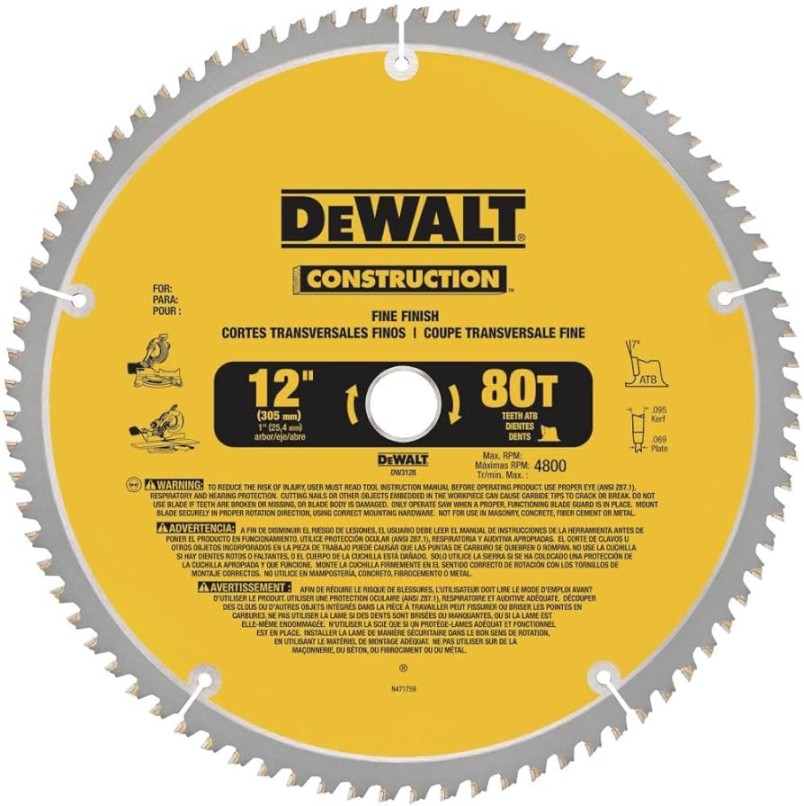 DEWALT -Inch Miter Saw Blade, ATB, Thin Kerf, Crosscutting,