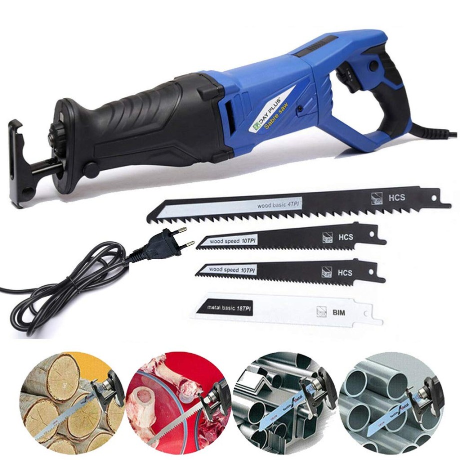 Electric Reciprocating Saw  W - Electric Saw with  Saw Blades for  Cutting Wood, Steel, Stone, with LED Light and Adjustable Speed