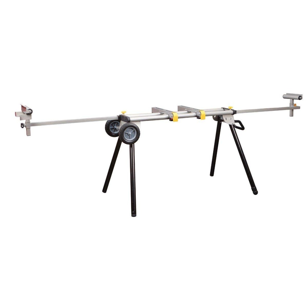 Heavy Duty Folding Mobile Miter Saw Stand  Lbs. Load Capacity; Rugged  tubular steel legs with levelers for uneven ground; -/ in