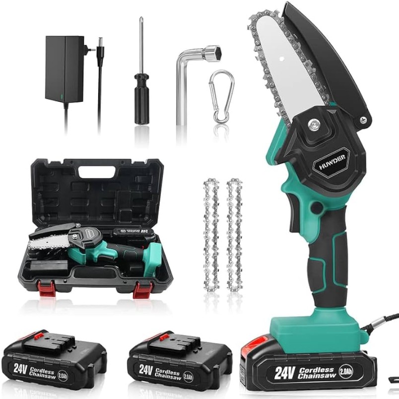 Huwder Cordless Mini Chainsaw Kit,  inch One-Hand Electric Saw