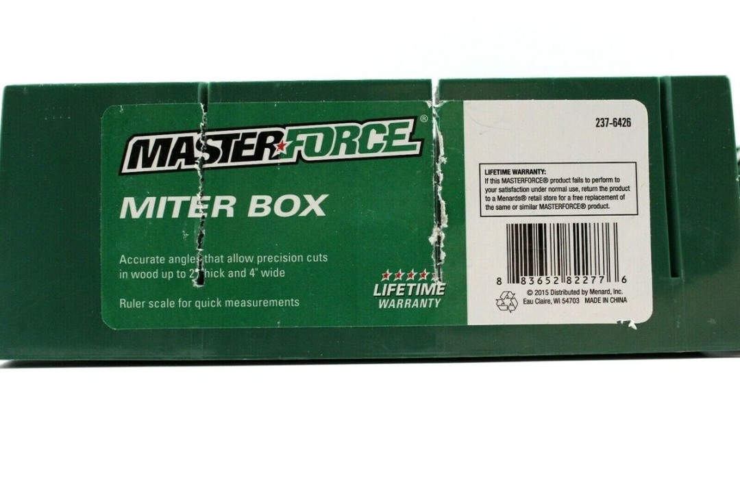 Masterforce " Miter Box Green Ruler Scale Accommodates Wood " Thick "  Wide