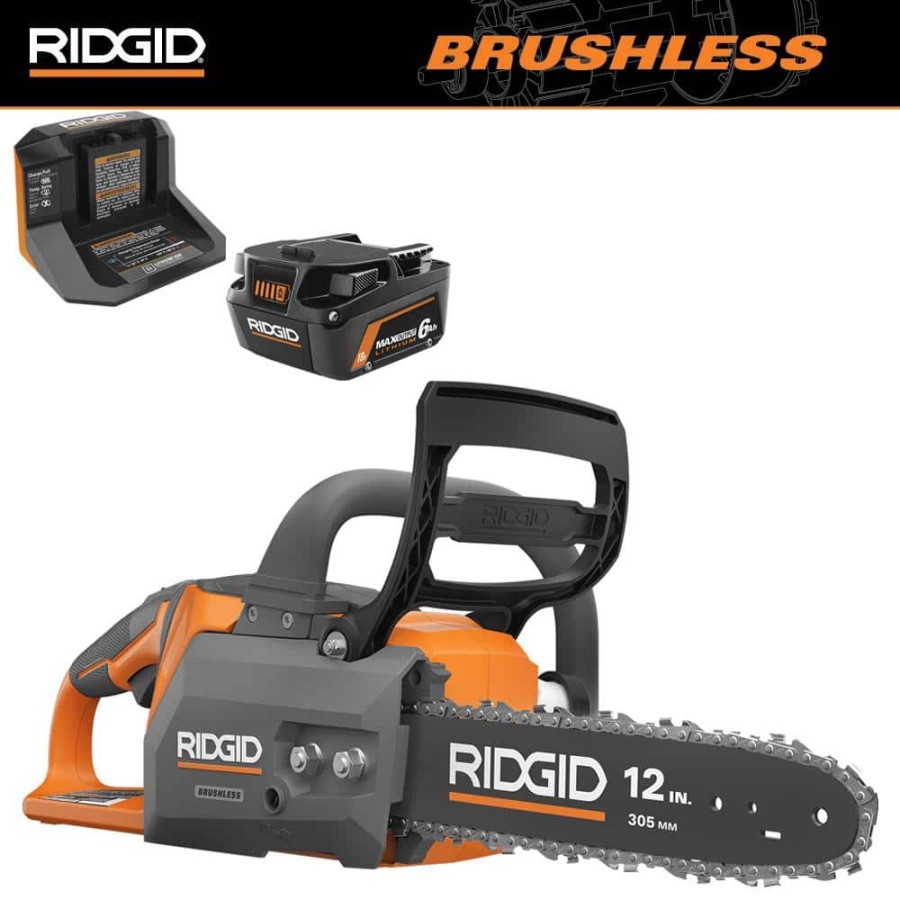 RIDGID V Brushless  in. Electric Battery Chainsaw with