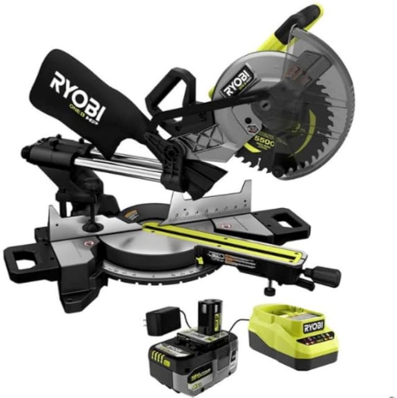 RYOBI ONE+ HP V Brushless Cordless  in. Sliding Compound Miter Saw Kit  with