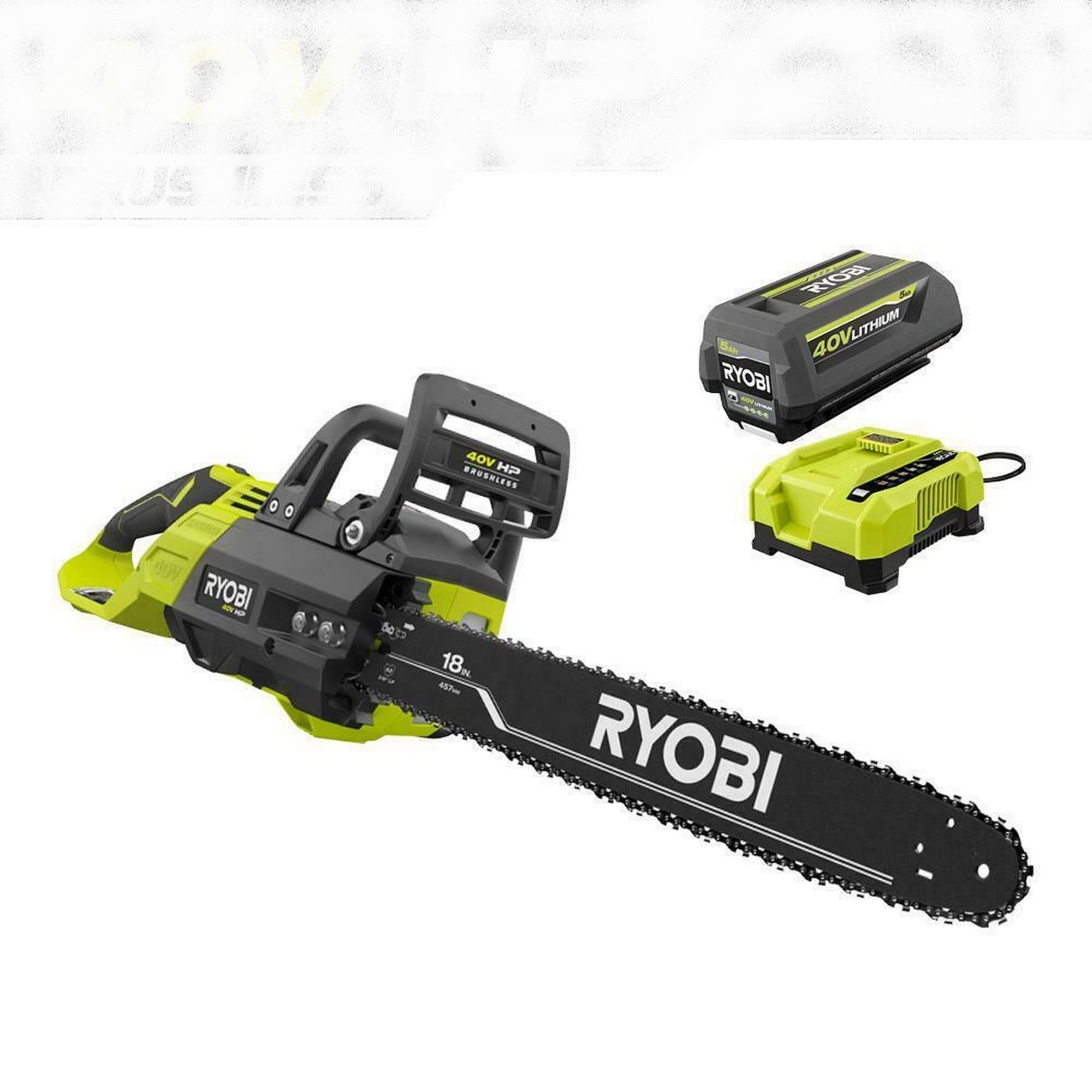 RYOBI V HP Brushless  in. Cordless Battery Chainsaw with