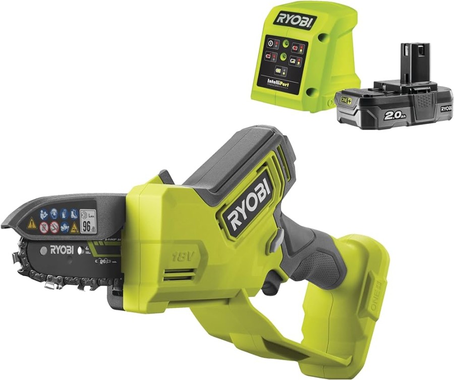 RYOBI  V ONE+ Brushless Single-Handed Chainsaw RYPSXA- ( cm  Blade Length,  cm Cutting Capacity, Chain Speed up to