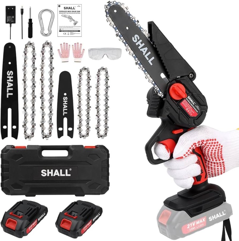 SHALL Portable Mini Chainsaw,  Volt,  Fast Charge Batteries,  Chains,  Cutting Branches, Gardening, Best Choice for Husband, Dad, Wood DIY Lovers